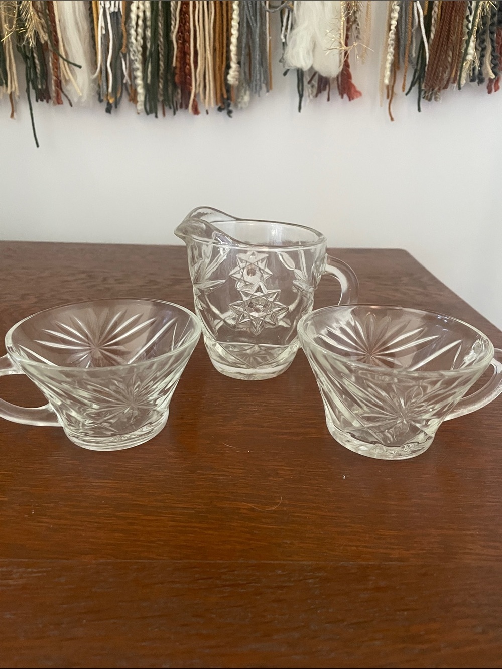 Vintage anchor hocking creamer and cups